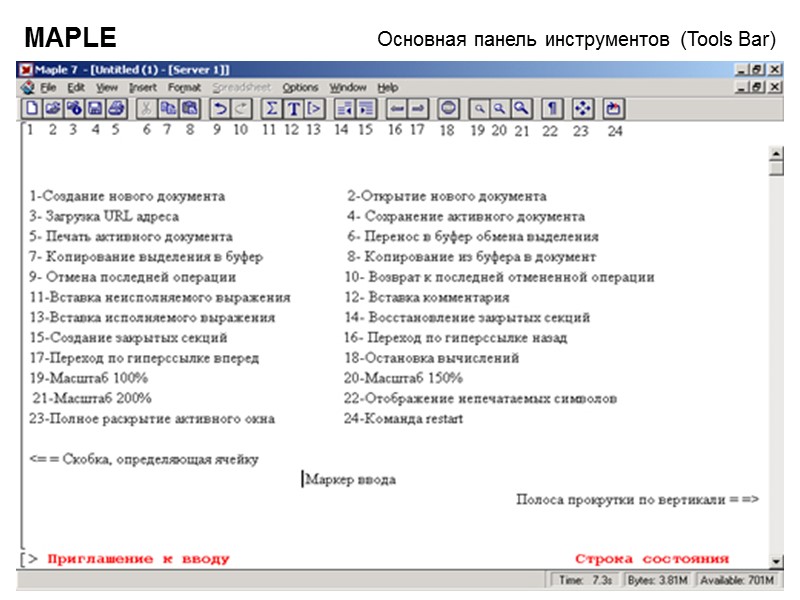 25 MAPLE Основная панель инструментов (Tools Bar)